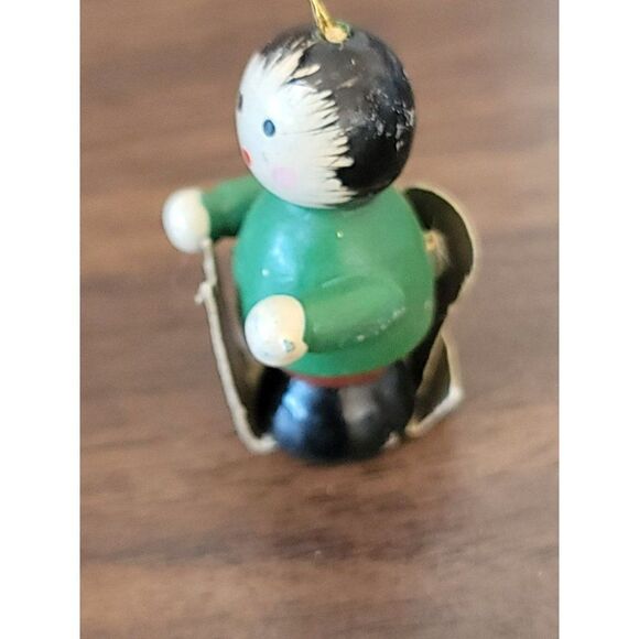 Mini vintage wooden sled kid green ornament Xmas decor - Picture 2 of 4